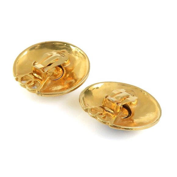 CHANEL CC Logo Clip on Earrings Gold/Brown Metal/Stone - - Picture 4 of 14